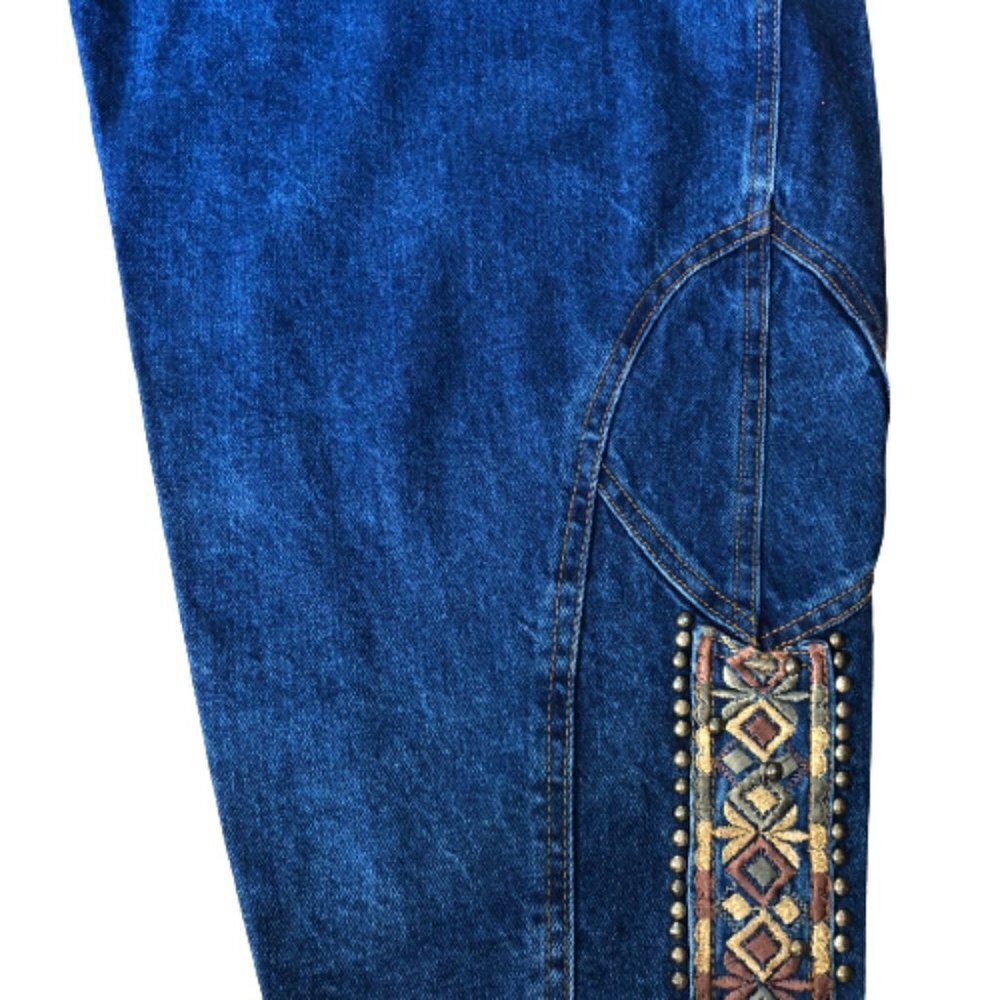 Vintage 90s very high waist baggie studs & zippers embelished denim jeans pants - Picture 12 of 16